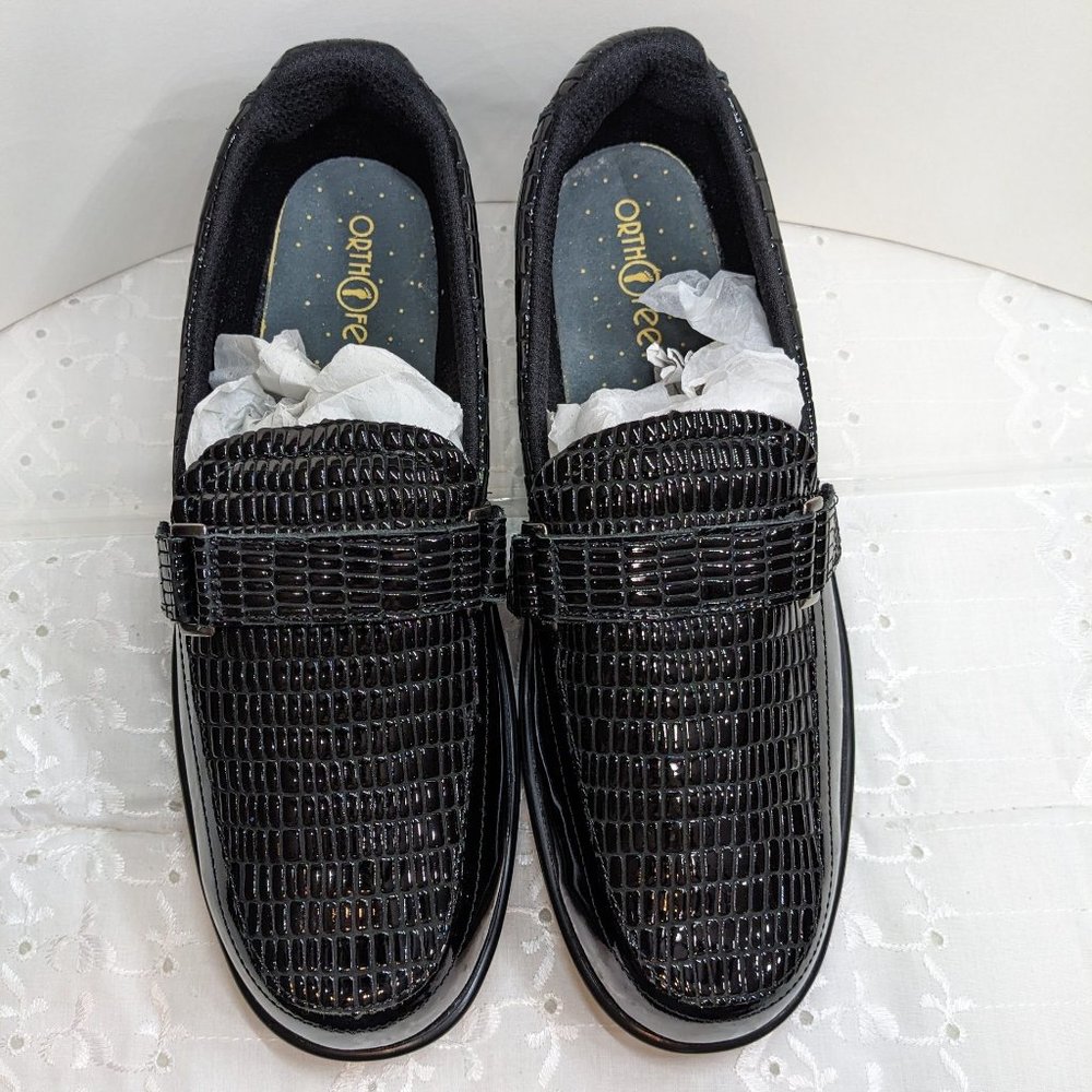 Orthofeet Black Chelsea Croc Strap Loafer Leather Shoes - size 12D (Wide) NWOT
